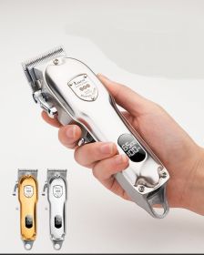 Full Metal LCD Display Electric Hair Clipper (Option: Silver-USB)