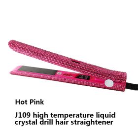 High Temperature Electric Splint For Diamond-Studded Hair Straightener (Option: Pink-US)