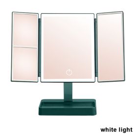 Rechargeable Foldable Makeup Mirror With LED Light 360° Adjust Wireless 1-3X Magnifying 3 Tone Light Desktop Vanity Table Mirror (Ships From: CN, Emitting Color: white light1)