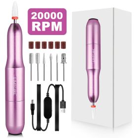 Electric Nail Drill Machine For Manicure Pedicure With Ceramic Nail Drill Bit Set 20000RPM Nail Polish Pen Salon Tool (Color: Purple)